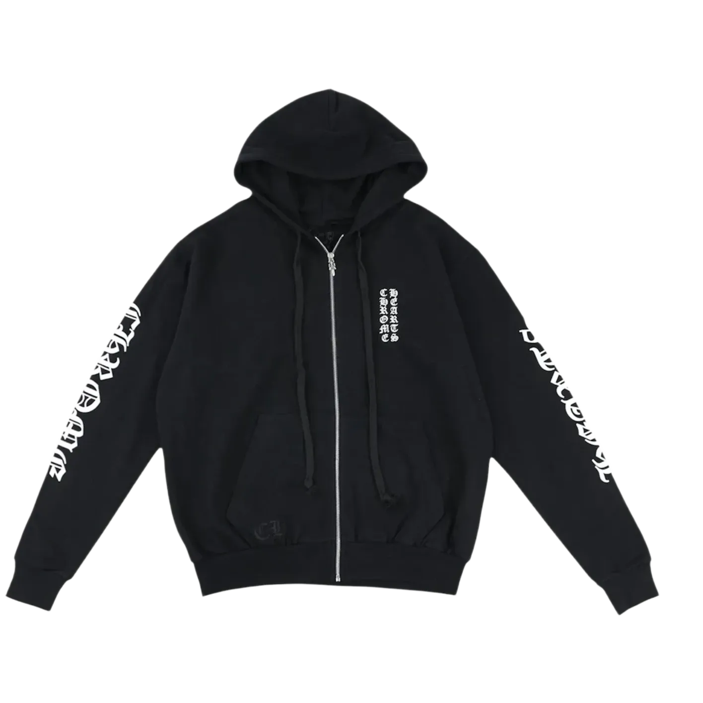 Chrome Hearts Vertical Logo Zip Up Hoodie Black/White