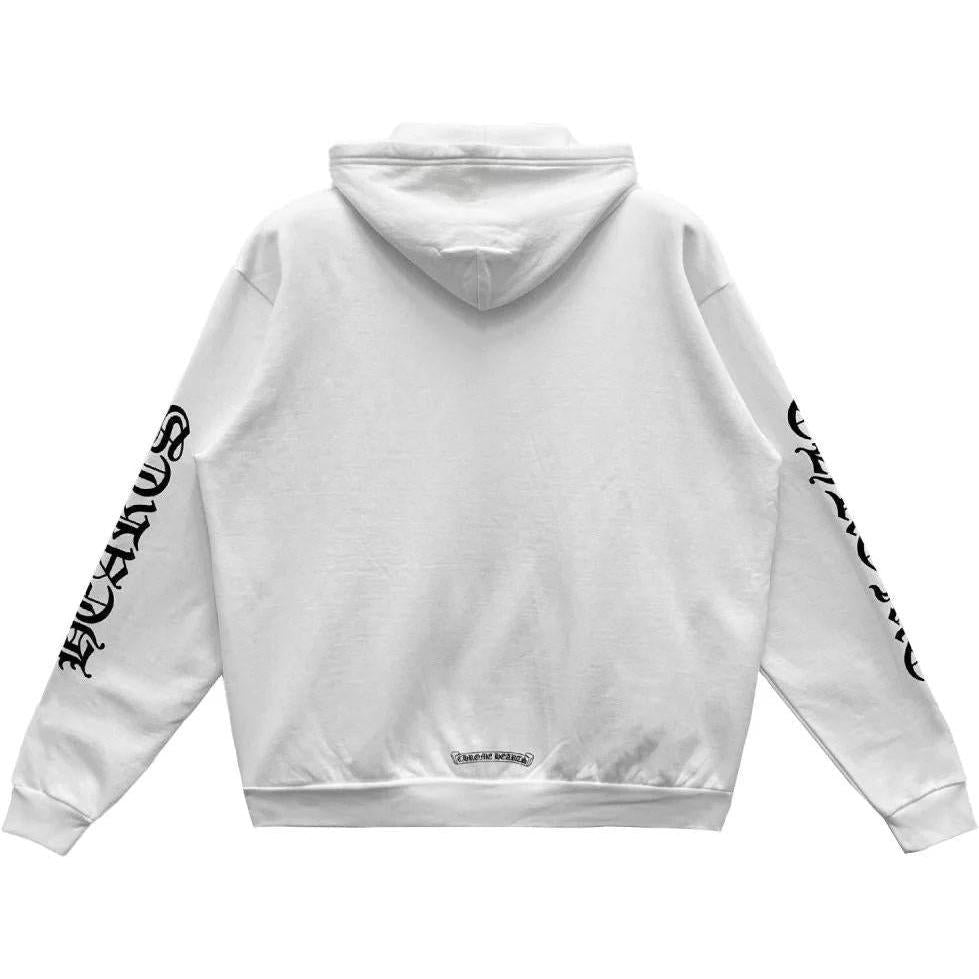 Chrome Hearts Vertical Logo Zip Up Hoodie White