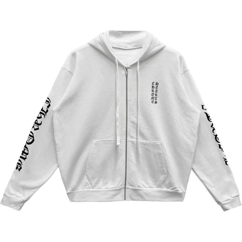 Chrome Hearts Vertical Logo Zip Up Hoodie White