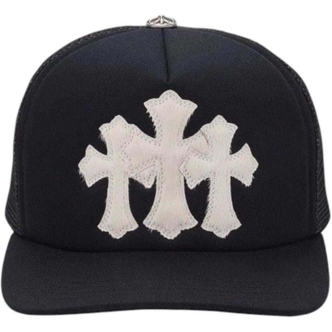 Chrome Hearts White Cemetary Cross CH Trucker Hat Black