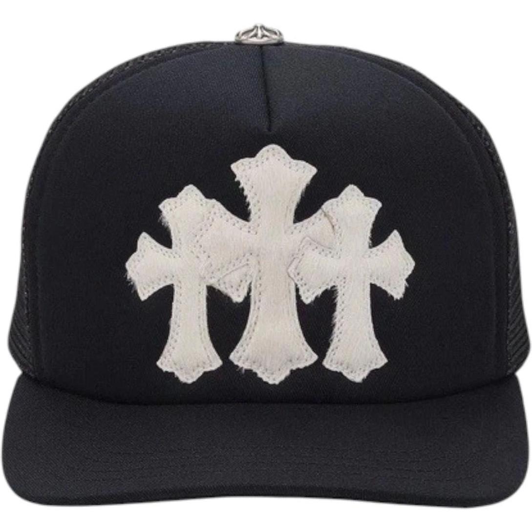 Chrome Hearts White Cemetary Cross CH Trucker Hat Black