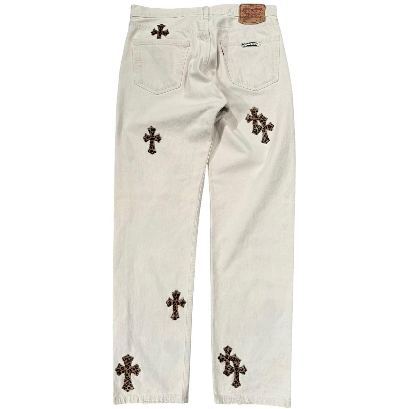 Chrome Hearts White Levi’s 501 Leopard Cross Patch Jeans - Gently Used