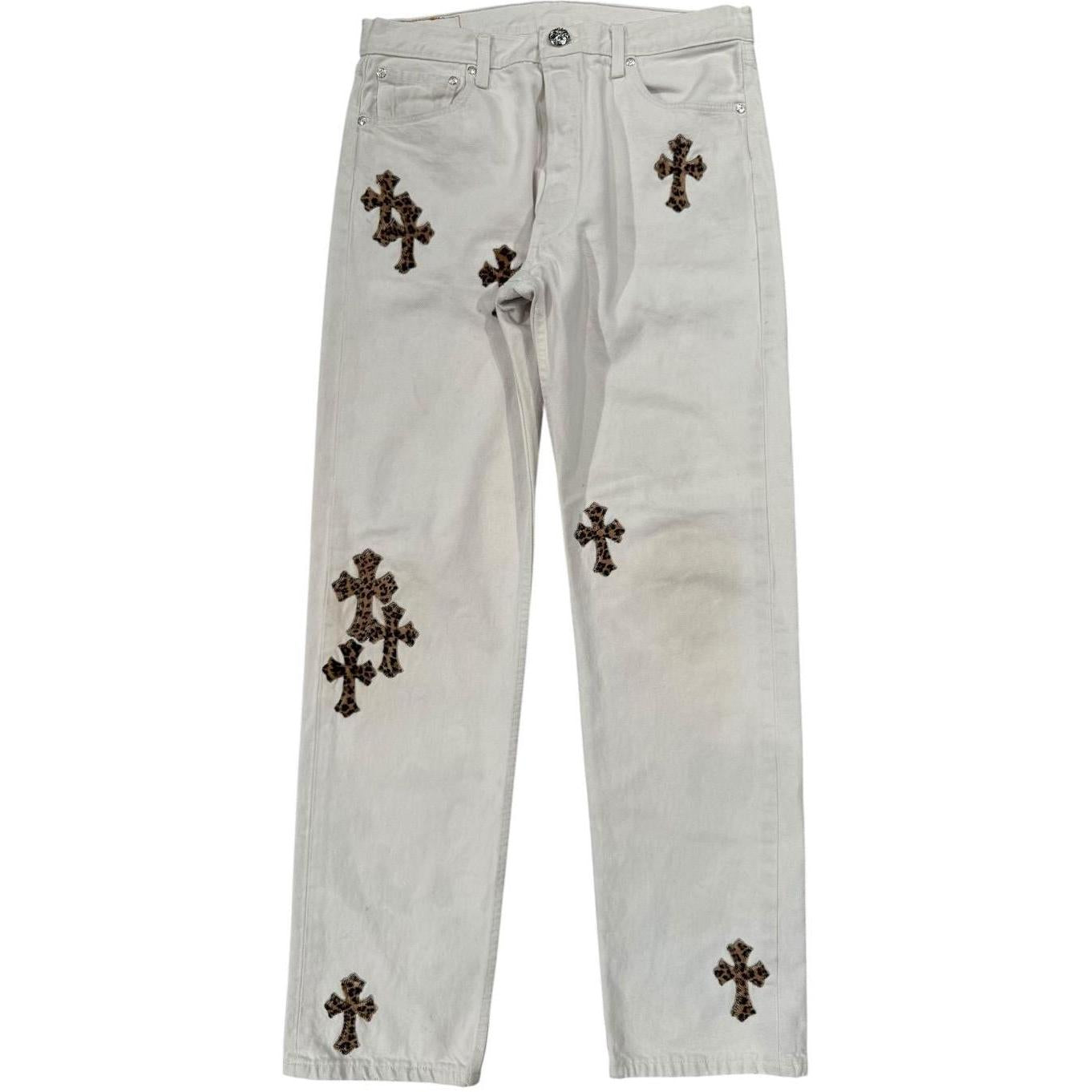Chrome Hearts White Levi’s 501 Leopard Cross Patch Jeans - Gently Used