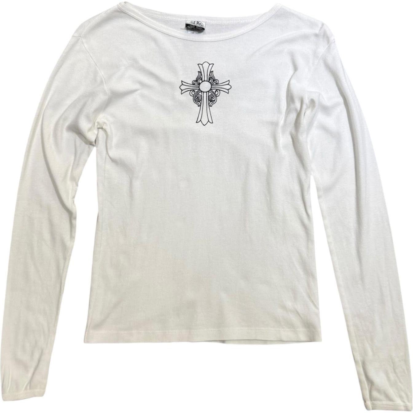 Chrome Hearts Women's Vintage Hairy Cross Long Sleeve T-Shirt White