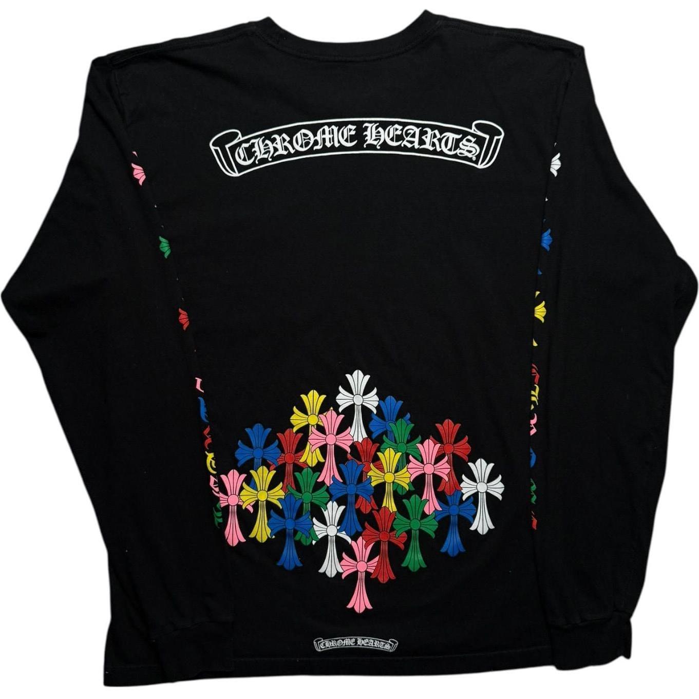 Chrome Hearts scroll logo Cemetery Cross L/S T-Shirt Black/Multicolor - Like New