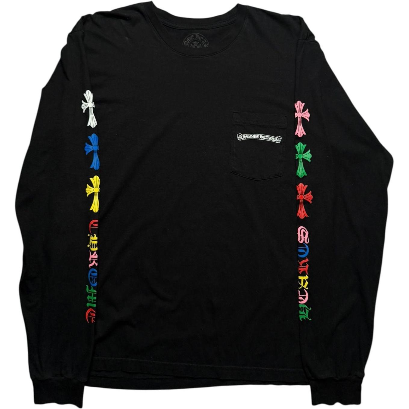 Chrome Hearts scroll logo Cemetery Cross L/S T-Shirt Black/Multicolor - Like New