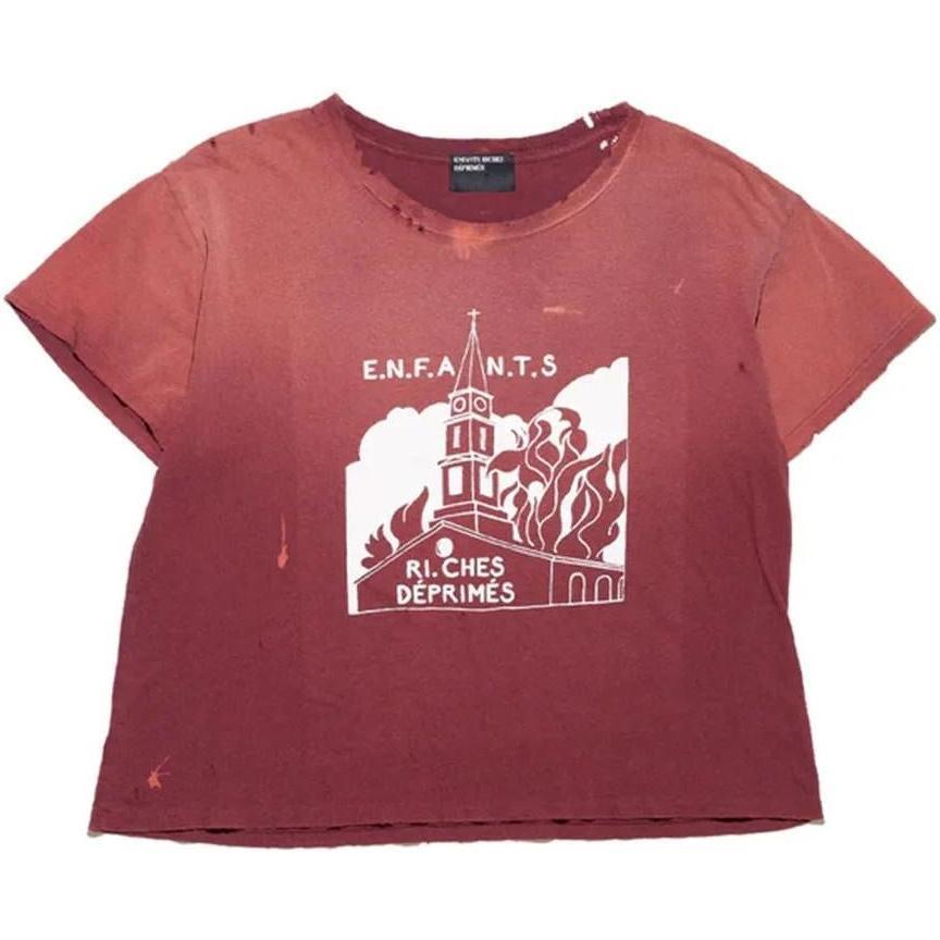 Enfants Riches Déprimés Burning Church T-Shirt Dark Scarlet