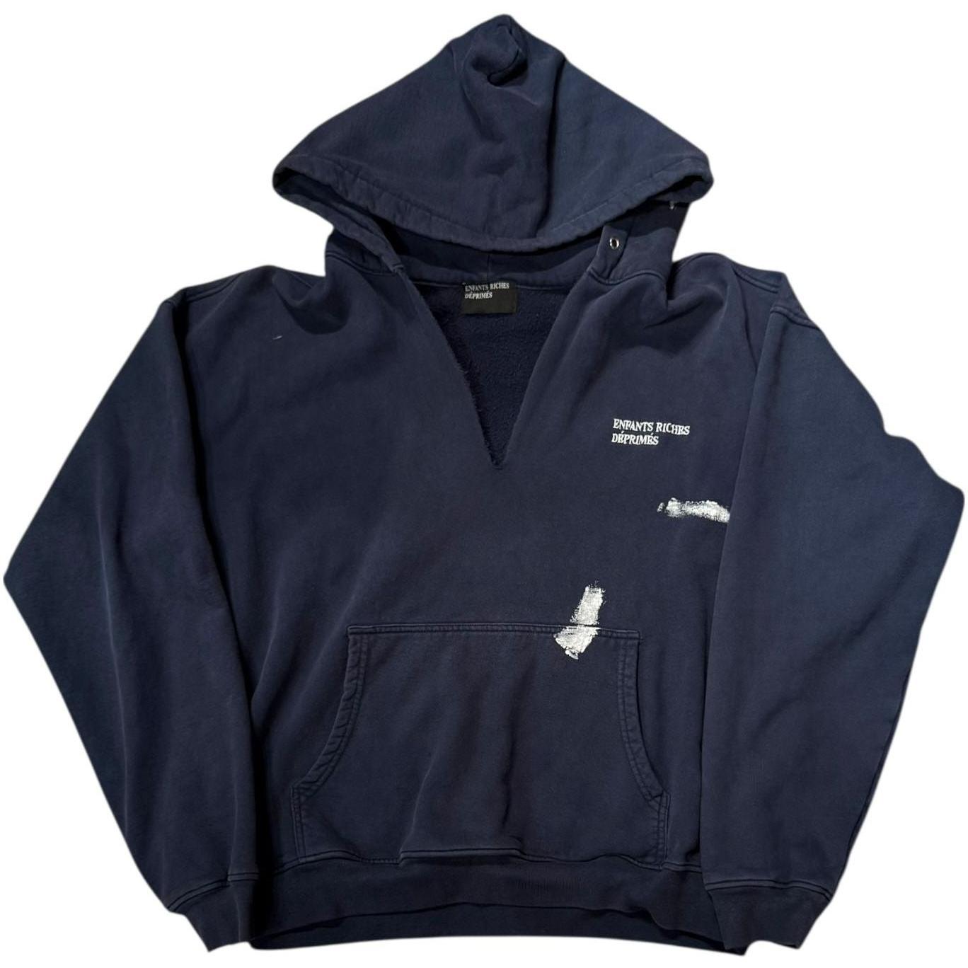 Enfants Riches Déprimés Peinture Cut Out Hoodie Navy - Lightly Worn