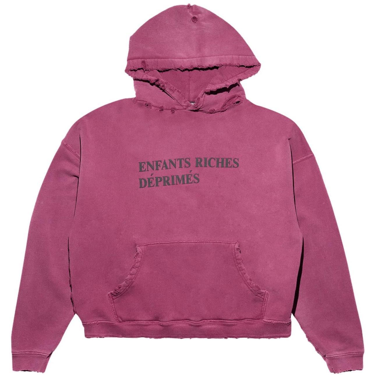 Enfants Riches Déprimés Thrashed Logo Hoodie 'Worn Burgundy/Black'