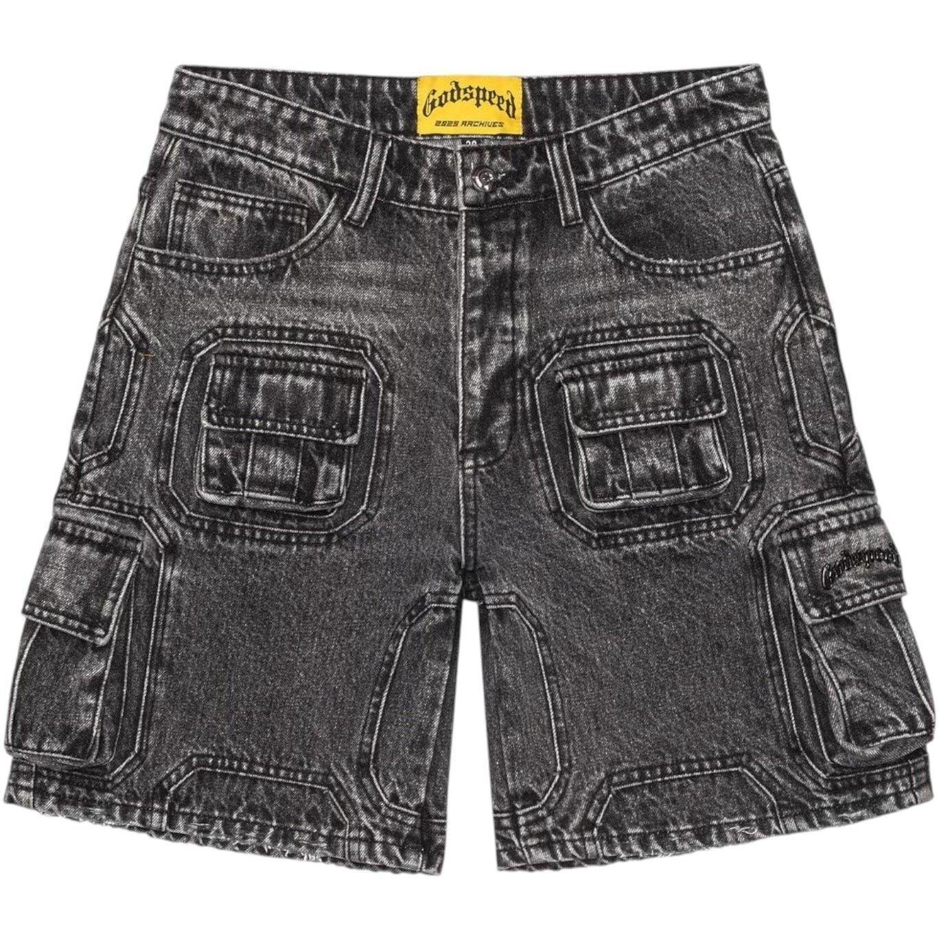 Godspeed Octagon Cargo Denim Shorts (Grey Wash)