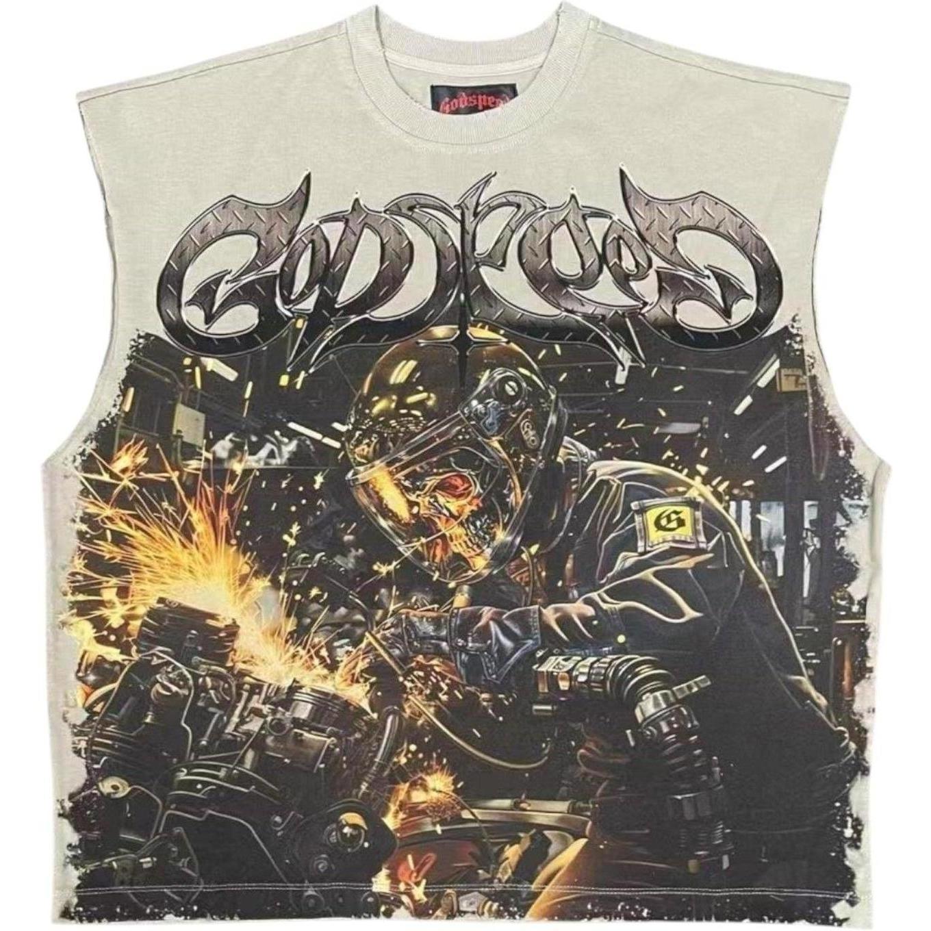 Godspeed Steel Sharpens Steel Sleeveless T-Shirt Slate Grey