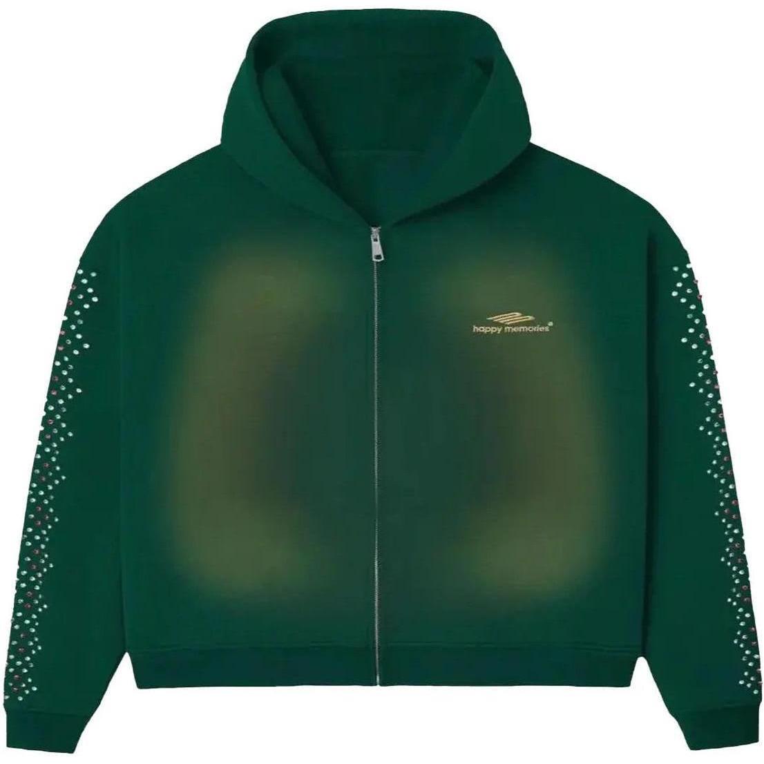 Happy Memories Don't Die HMDD Crystal Zip Up Hoodie Green