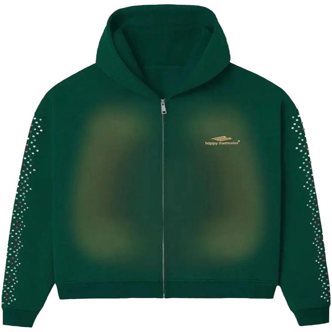 Happy Memories Don't Die HMDD Crystal Zip Up Hoodie Green