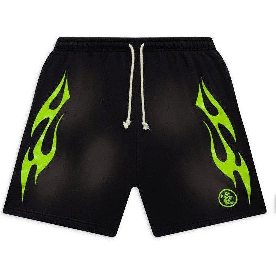 Hellstar Flame Shorts Black Green