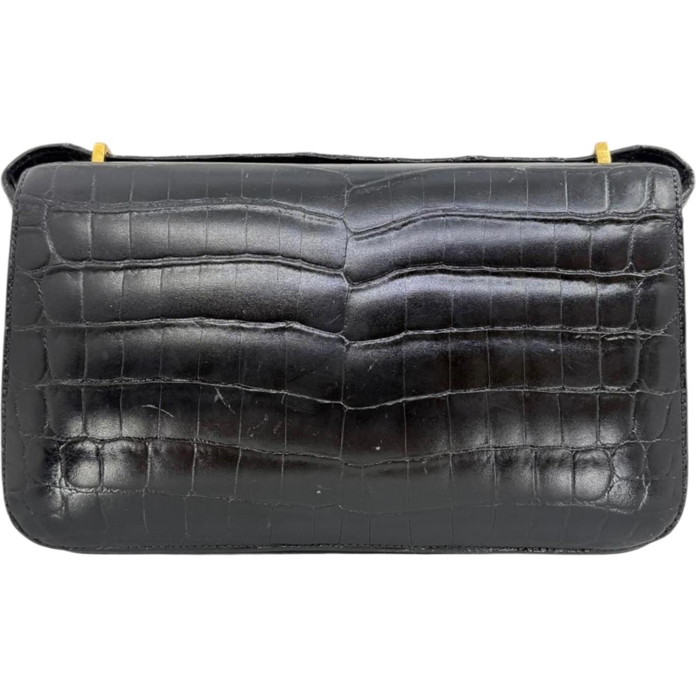 Hermes Constance Elan 25 Black Poros Crocodile with Shiny Gold Hardware