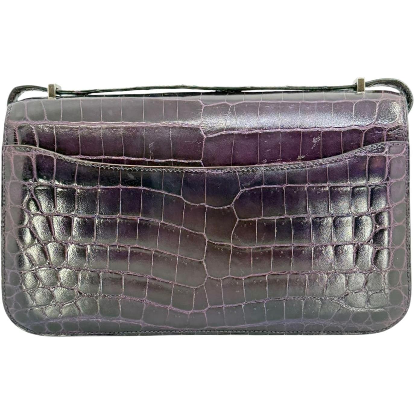 Hermes Constance Elan25 Amethyst Nilo Croc Shiny Palladium Hardware