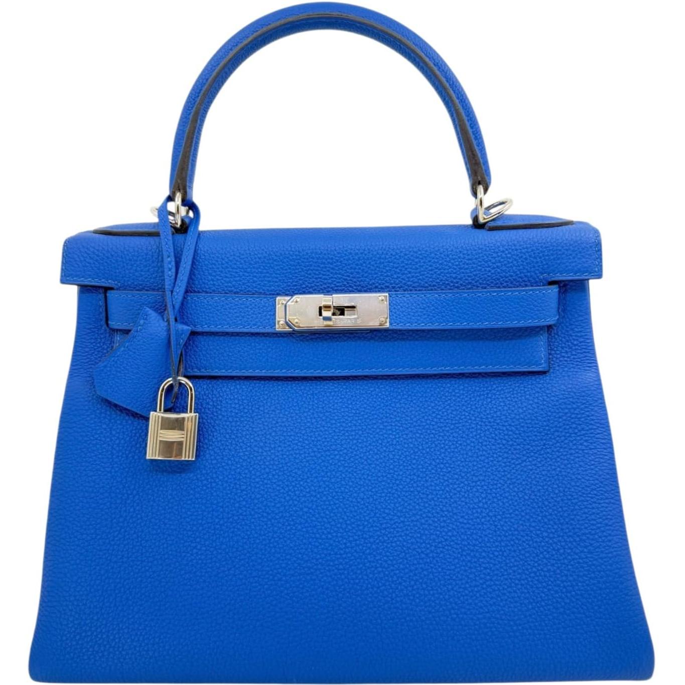 Hermes Kelly 28 Retourne Bleu Electric Togo with Palladium Hardware