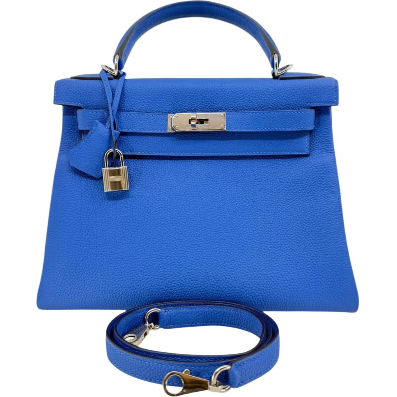 Hermes Kelly 28 Retourne Bleu Electric Togo with Palladium Hardware