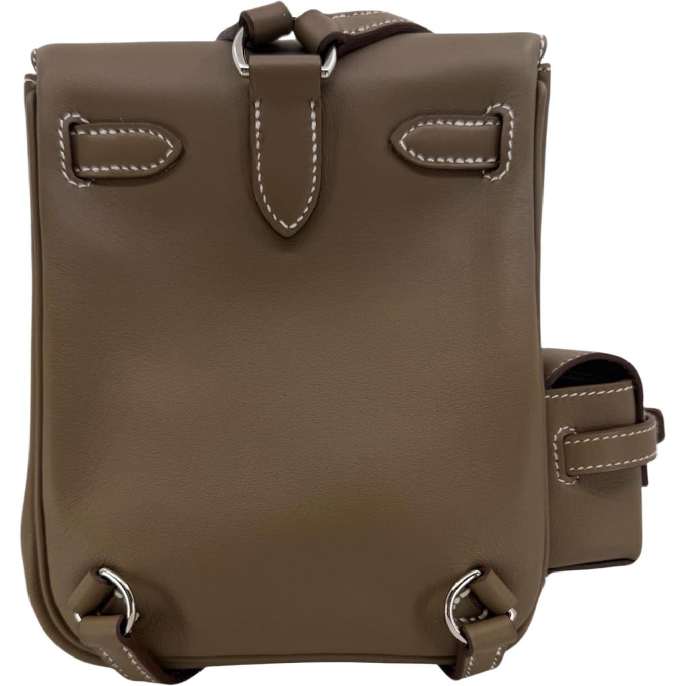 Hermes Mini Kelly Jump Backpack Etoupe Swift with Palladium Hardware