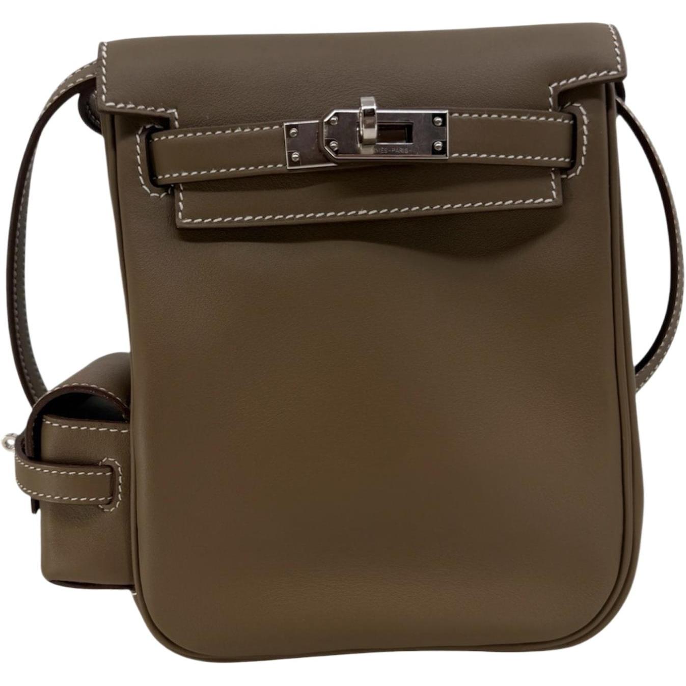 Hermes Mini Kelly Jump Backpack Etoupe Swift with Palladium Hardware