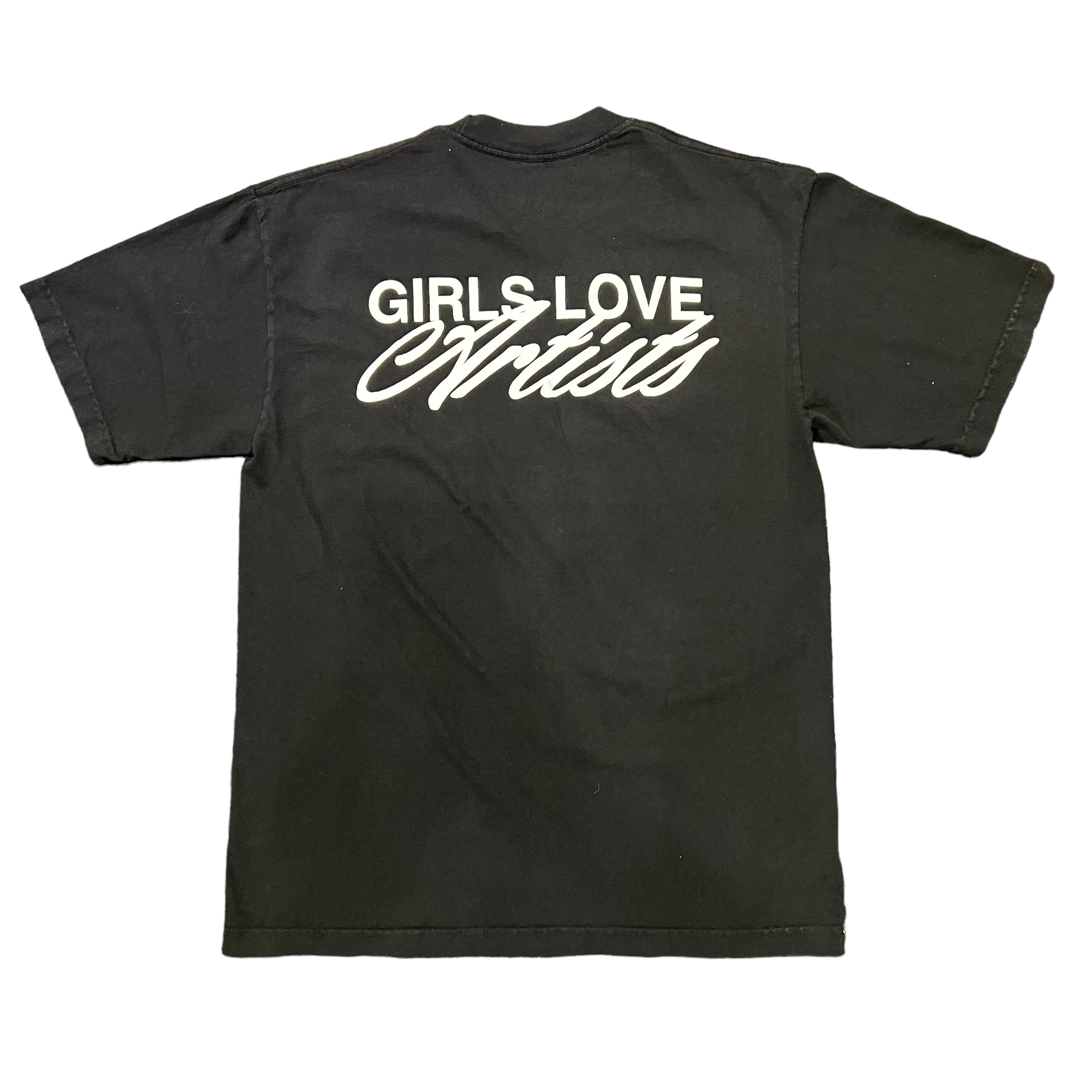 Girls Love Artist T-Shirt Black Shirt White Logo