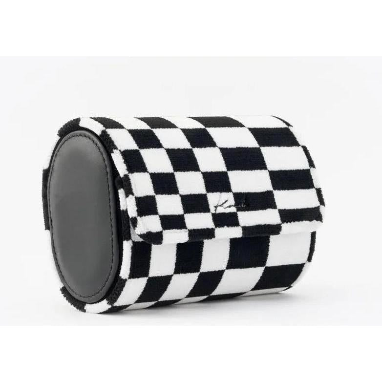 KRUK Black & White Pasha Checkered 2-Watch Travel & Storage Case