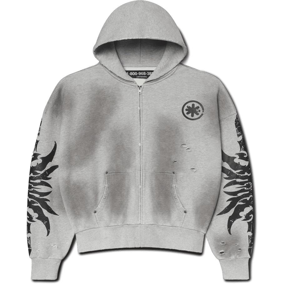 LostShdws Complex Con Exclusive Acid Wash Zip Up Hoodie Grey