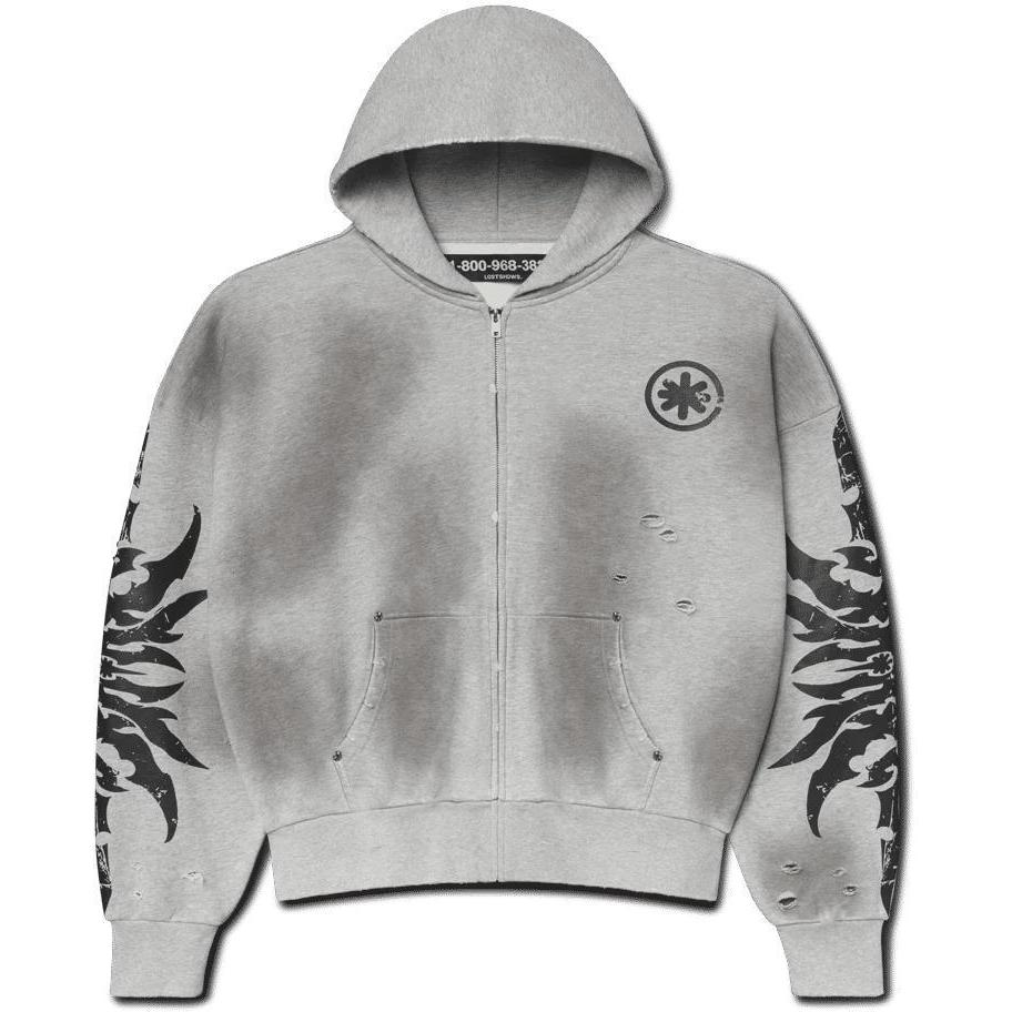 LostShdws Complex Con Exclusive Acid Wash Zip Up Hoodie Grey