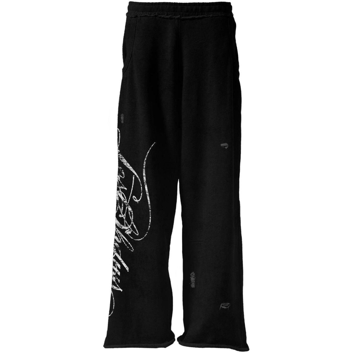 LostShdws Distressed Script Sweatpants Black