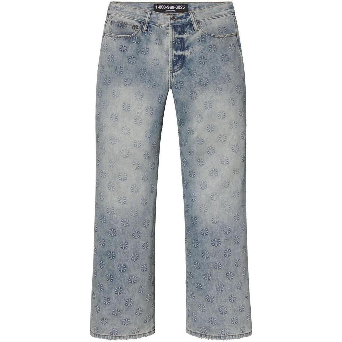 LostShdws Embossed Denim Pants Blue