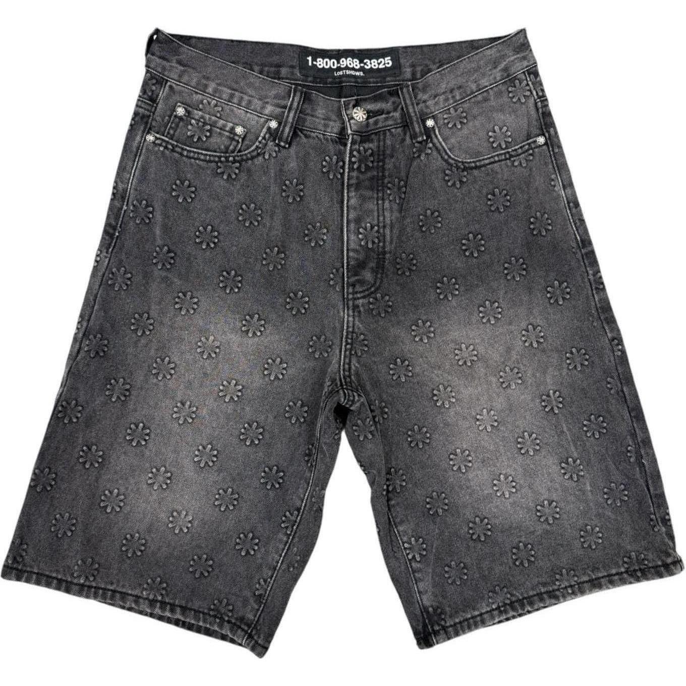 LostShdws Embossed Jean Shorts Black