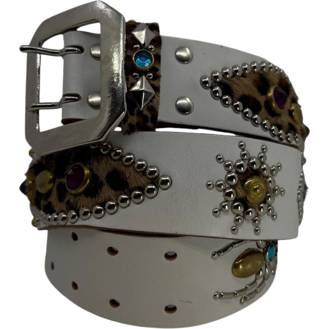 Mannahatta NYC Spider Wing Gem Studded Belt White Leopard