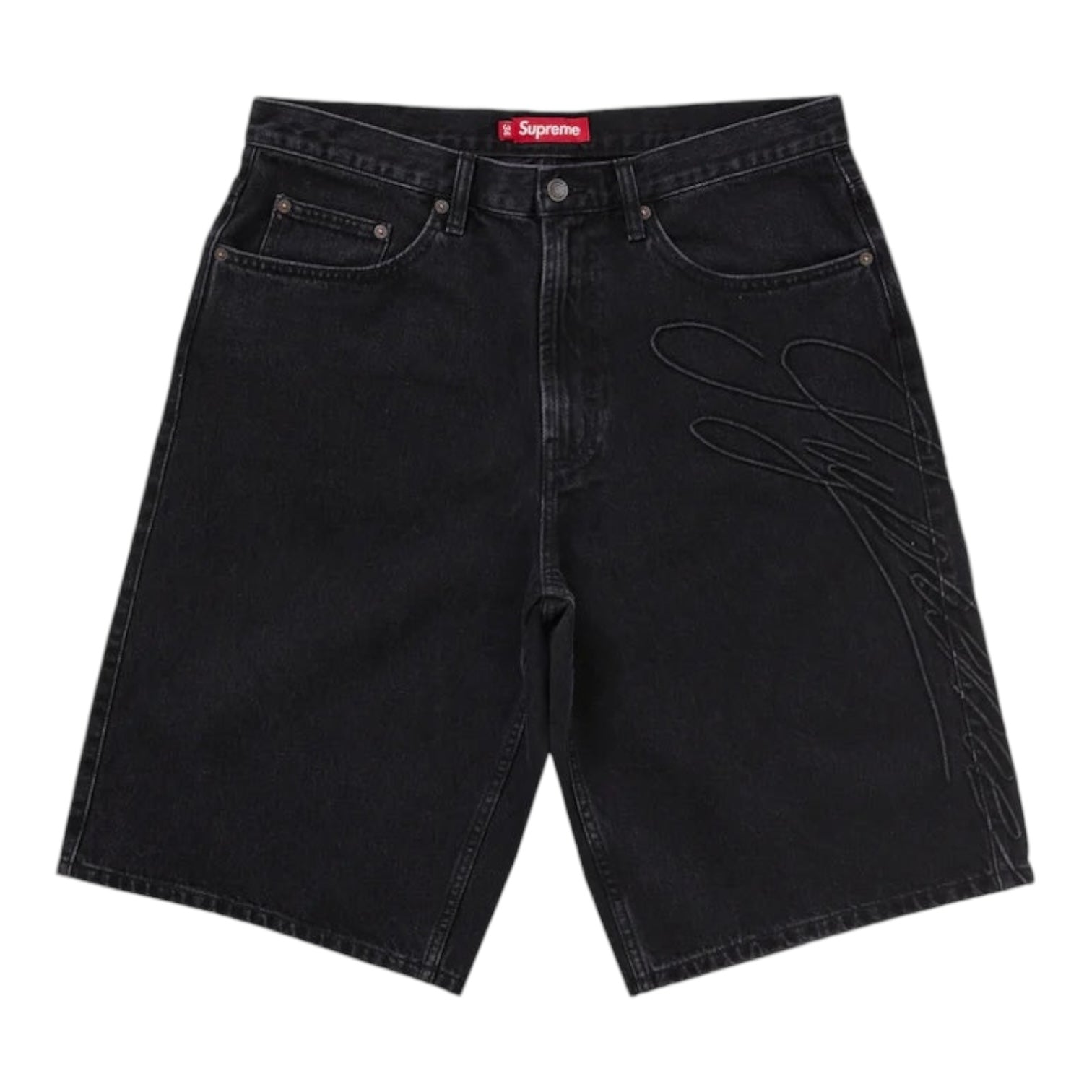 Supreme Script Baggy Denim Short Washed Black