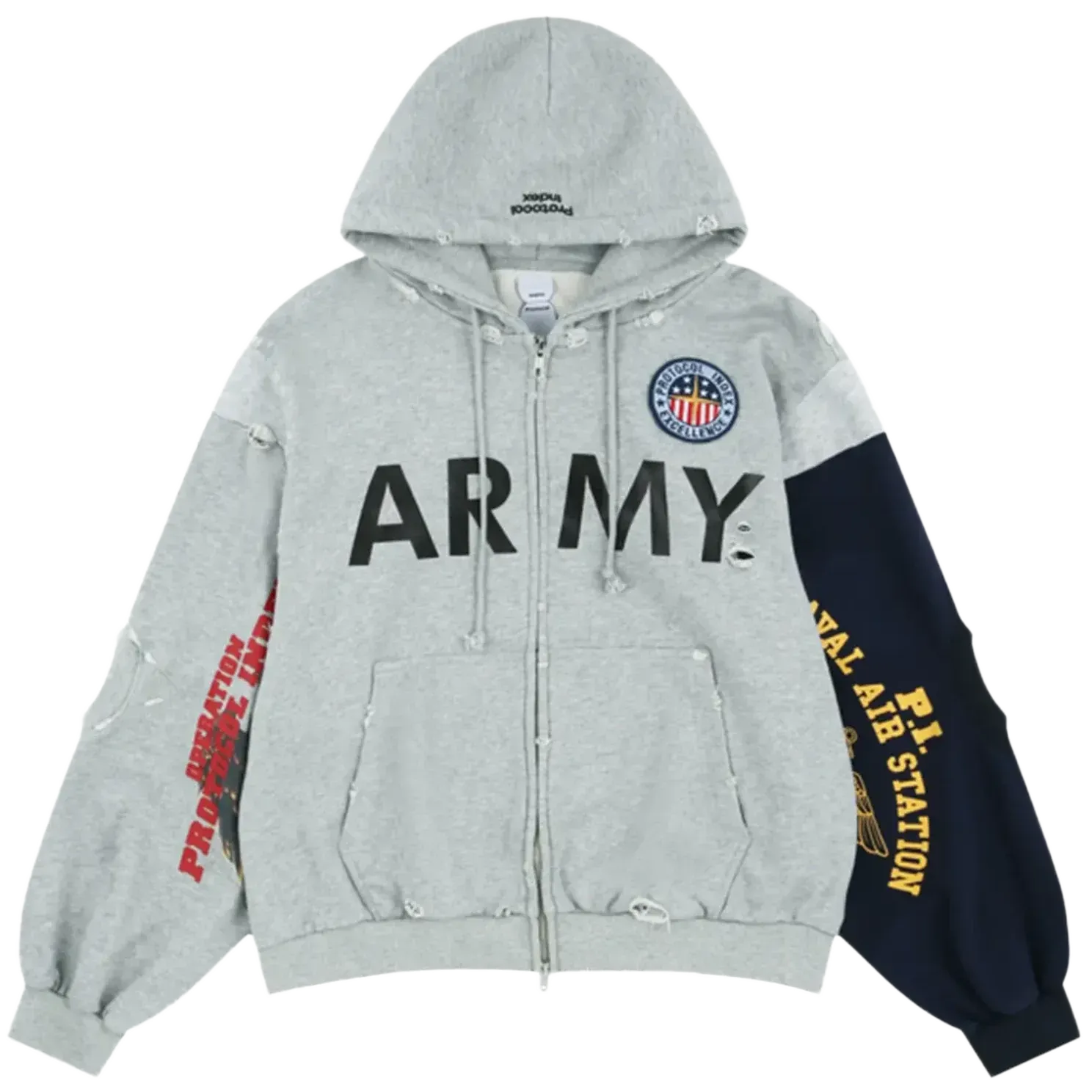 Protocol Index Reconstructed Zip Hoodie Grey