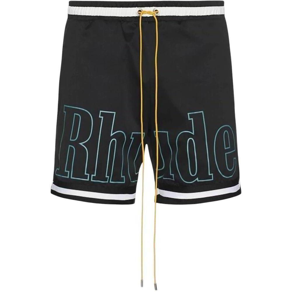 Rhude Logo Basketball Swim Shorts Black/White