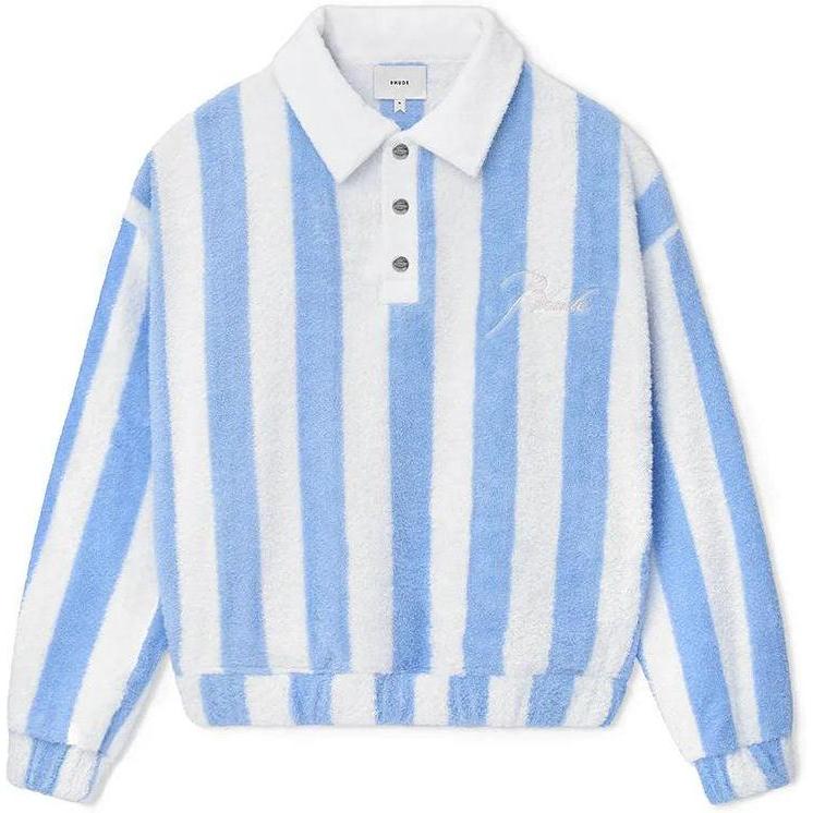 Rhude Striped Loop Terry Polo White Blue