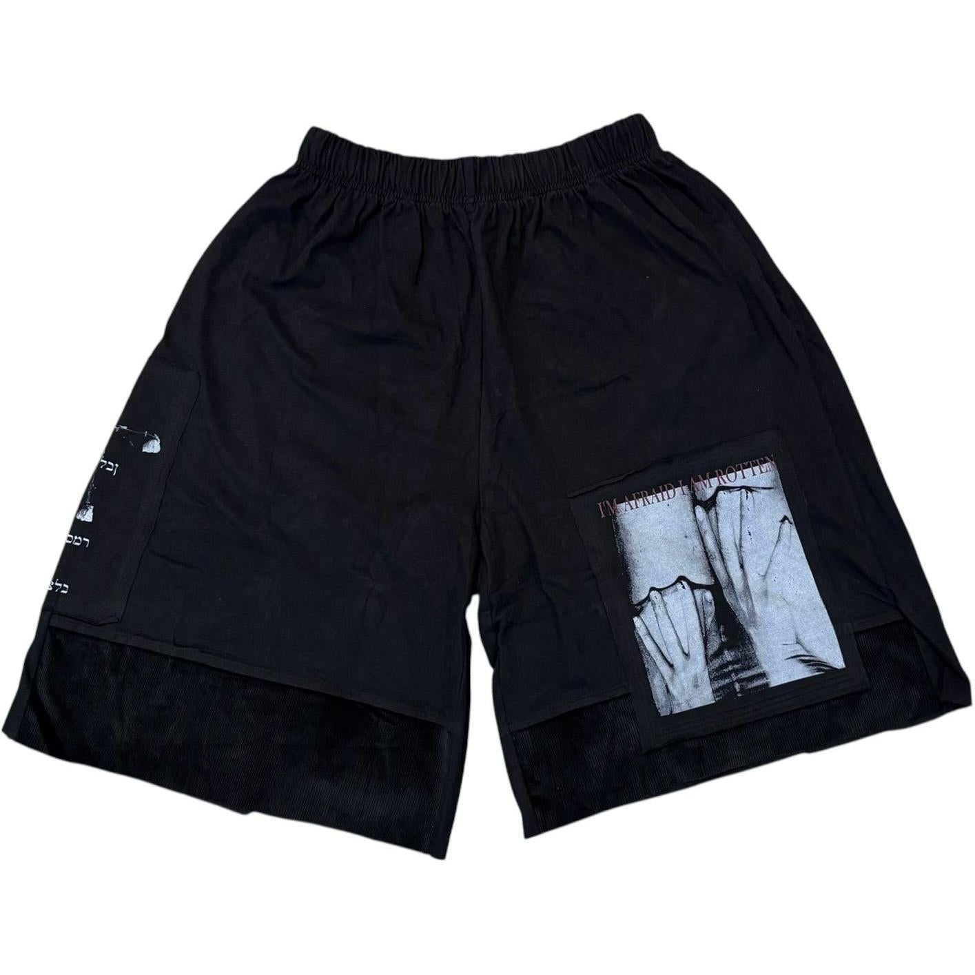 Richill Melancholy Illustrated Corduroy Panel Shorts Black