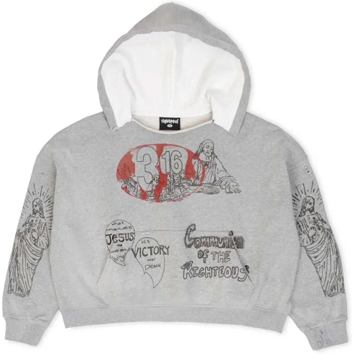 Righteous 3:16 Distressed Hoodie Grey