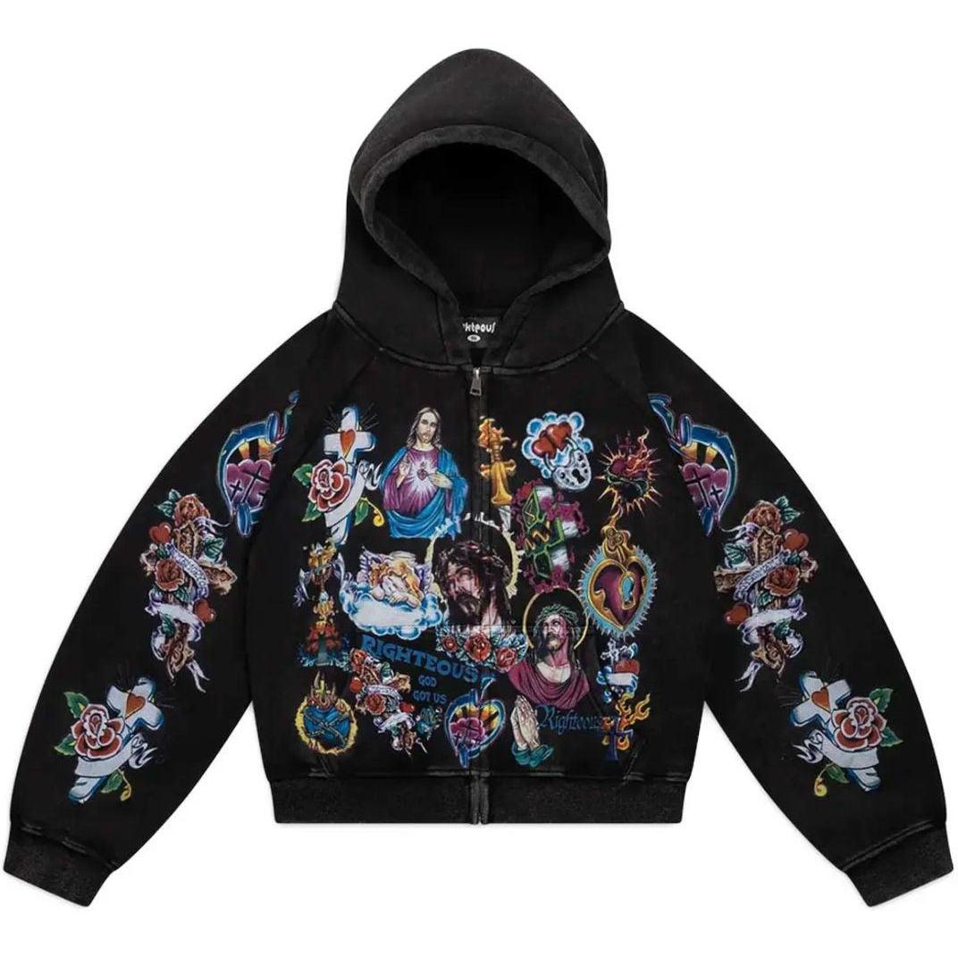 Righteous Risen King Zip Up Hoodie Black