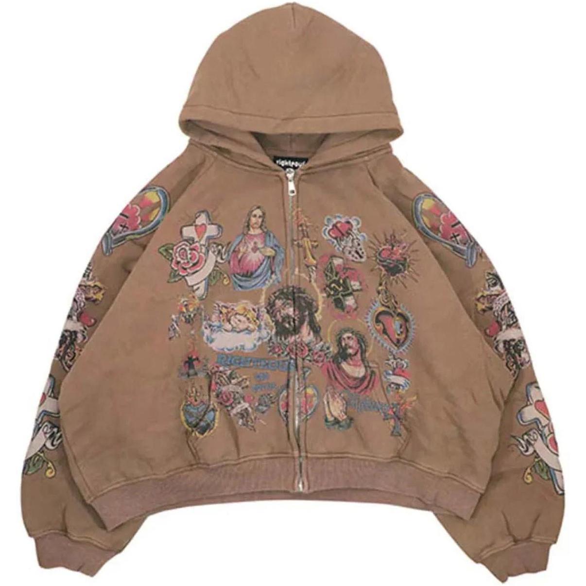 Righteous Risen King Zip Up Hoodie Brown