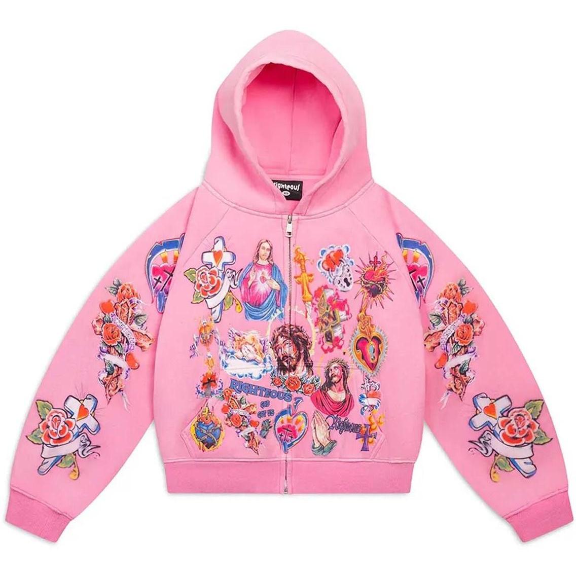 Righteous Risen King Zip Up Hoodie Pink