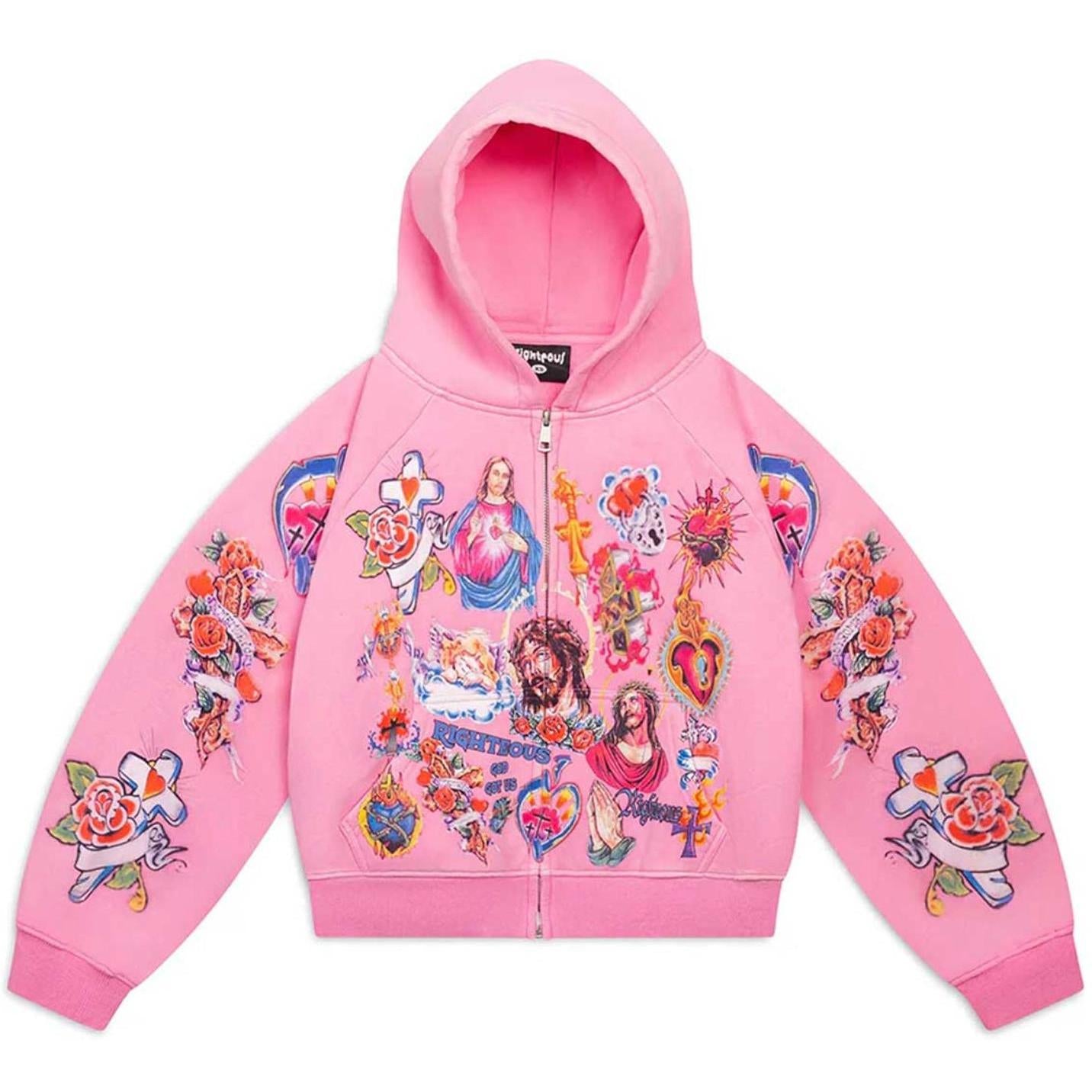 Righteous Risen King Zip Up Hoodie Pink
