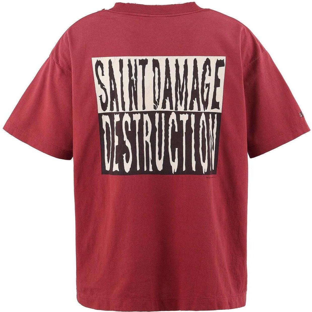 Saint Michael Damage Destruction T-Shirt Red