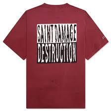 Saint Michael Damage and Destruction T-Shirt Burgundy