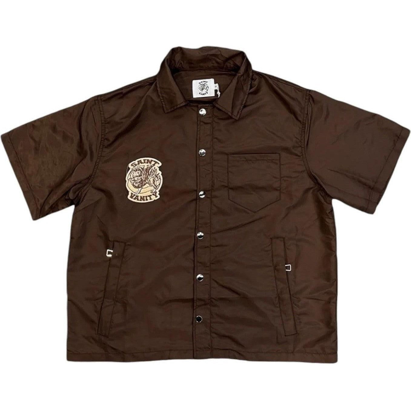 Saint Vanity Nylon Button Up Shirt Brown