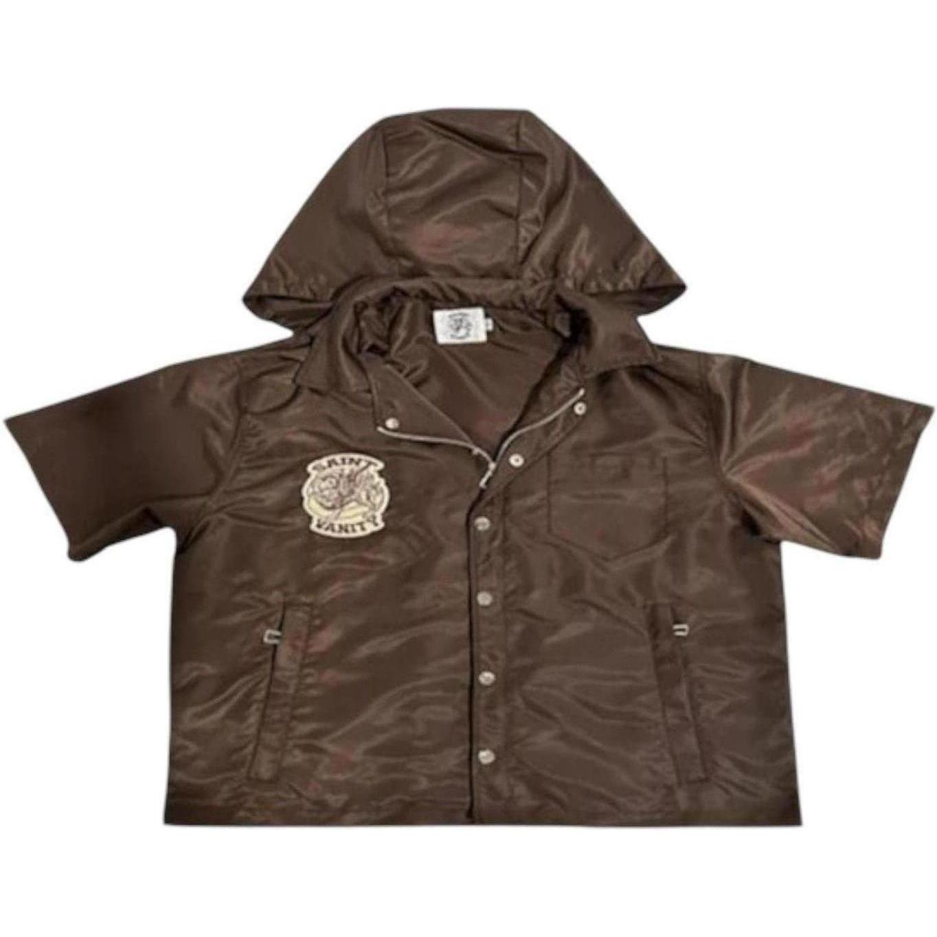 Saint Vanity Nylon Hooded Zip Up Jacket Brown