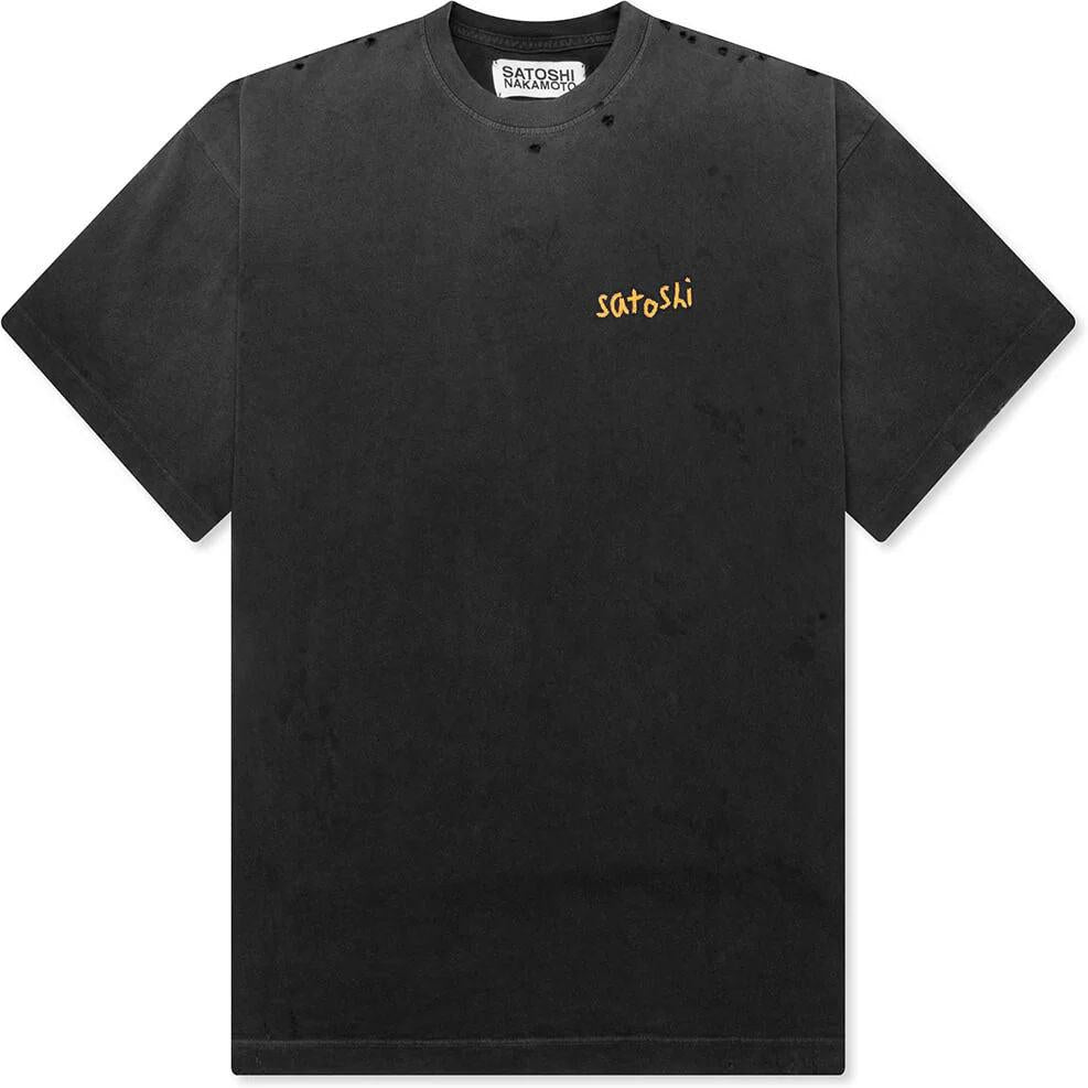 Satoshi Nakamoto Chain Stitch T-Shirt Washed Black