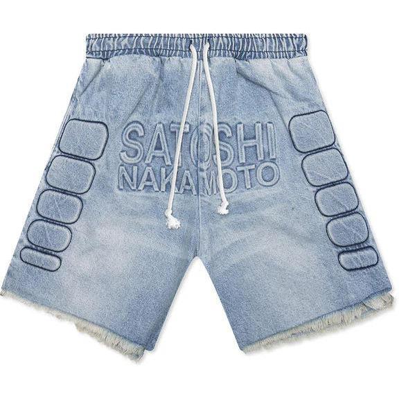 Satoshi Nakamoto Denim Moto Shorts Blue