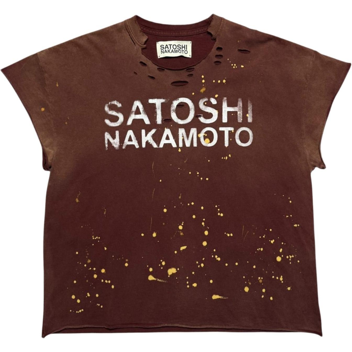 Satoshi Nakamoto Distressed Sleeveless T-Shirt Brown