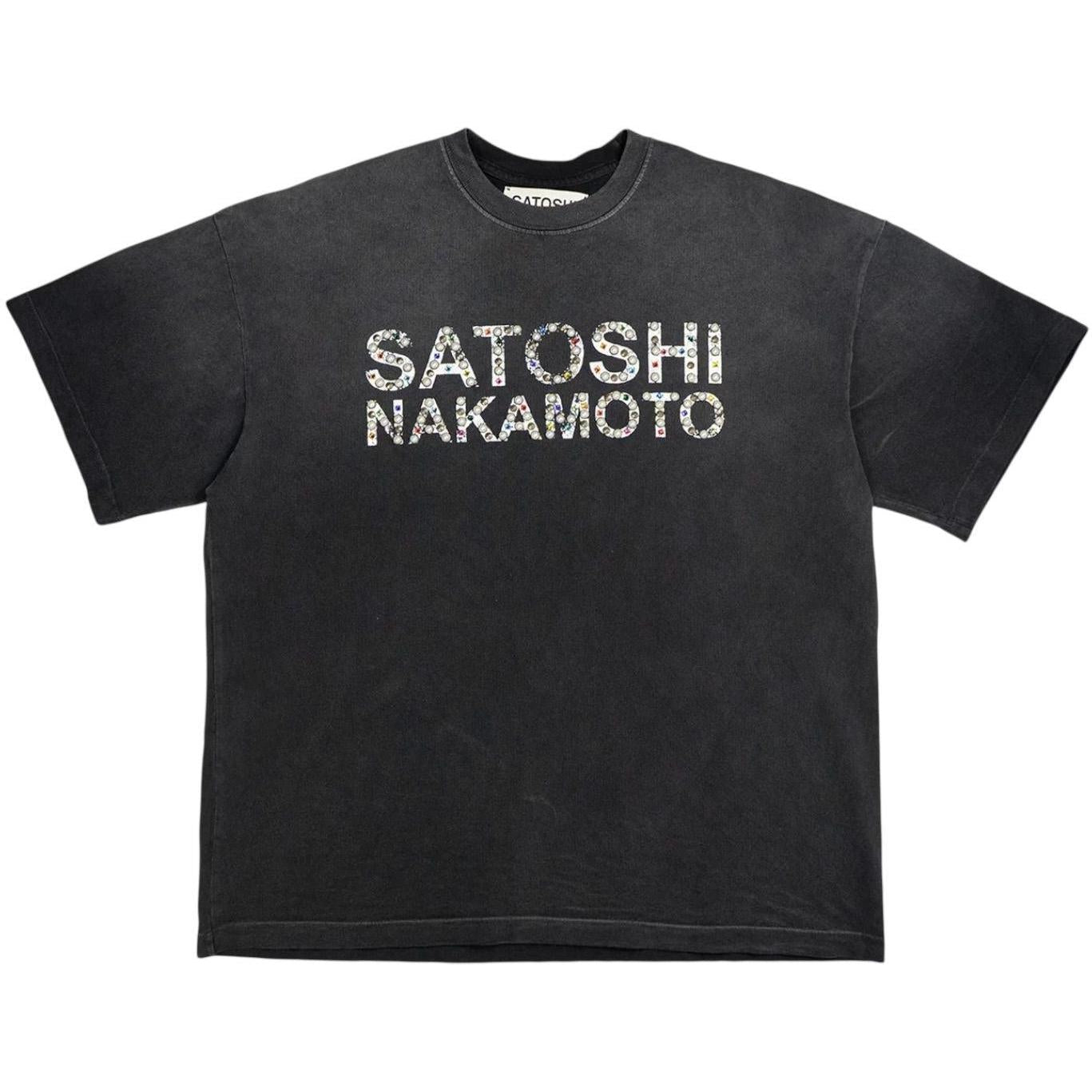 Satoshi Nakamoto Pearl Studded Logo Tee Washed Black